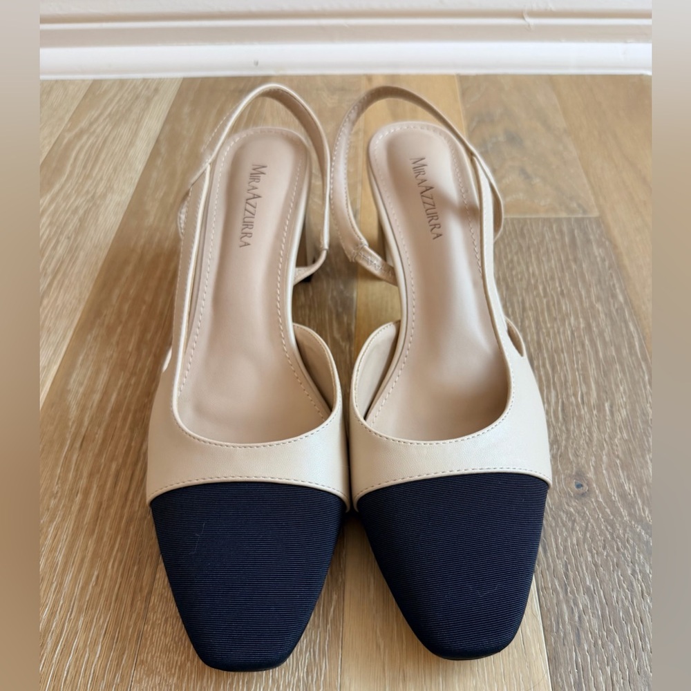 Aquazzura Women's Cream and Black Slingback Block Heel Shoes